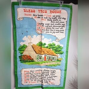 Vintage Irish Linen 'Bless This House by Helen Taylor" NWOT 1980's